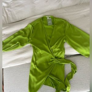 H&M lime green mini satin dress size small